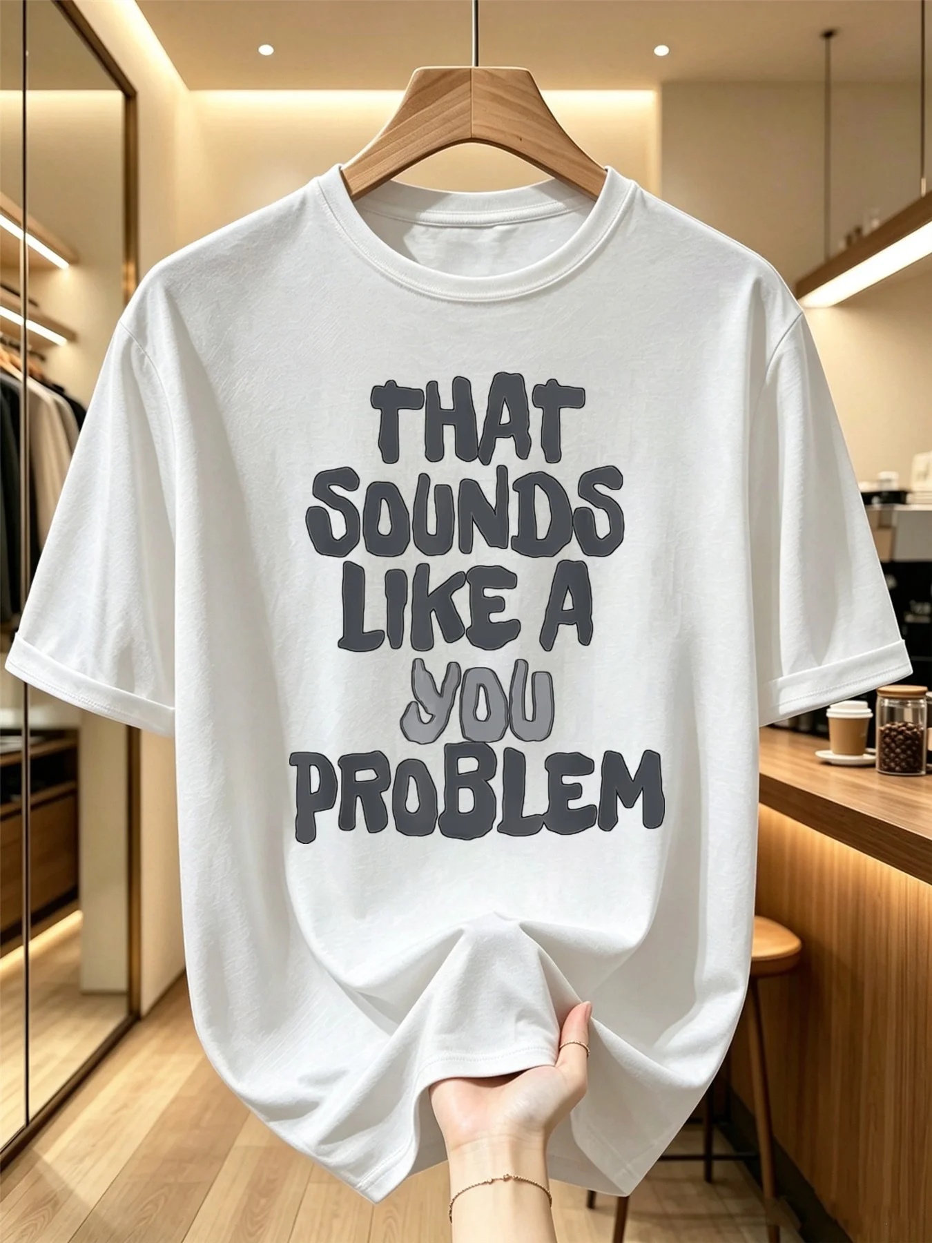Men's Humorous Sarcastic Sounds Like Your Problem T Shirt Casual Short Sleeve Round Neck Featuring Text And Question Statement Design Made from Durable Machine Washable Fabric, PLUS SIZE