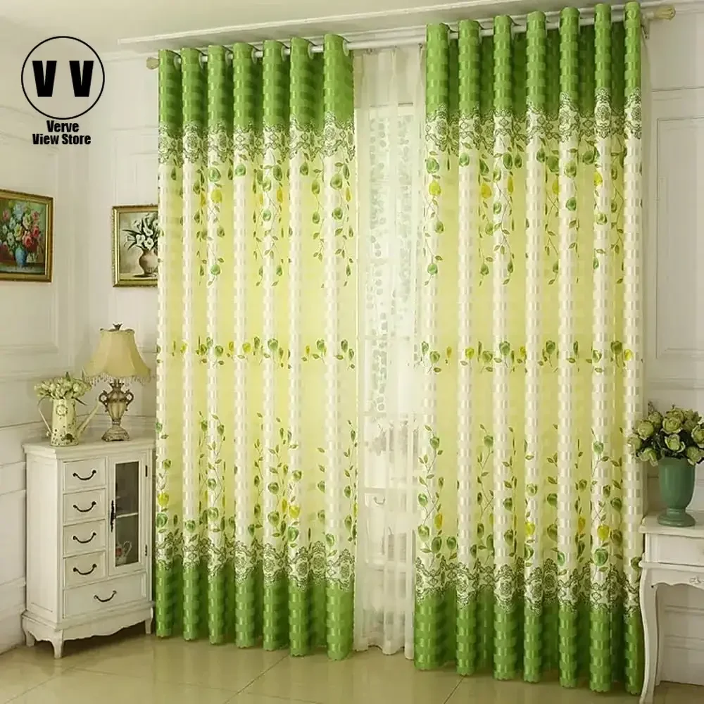 

1 Panel 140cm Width Pastoral Flower Curtain for Living Room Bedroom Window Balcony Tulip Patterned Printed Curtain for Girl Room