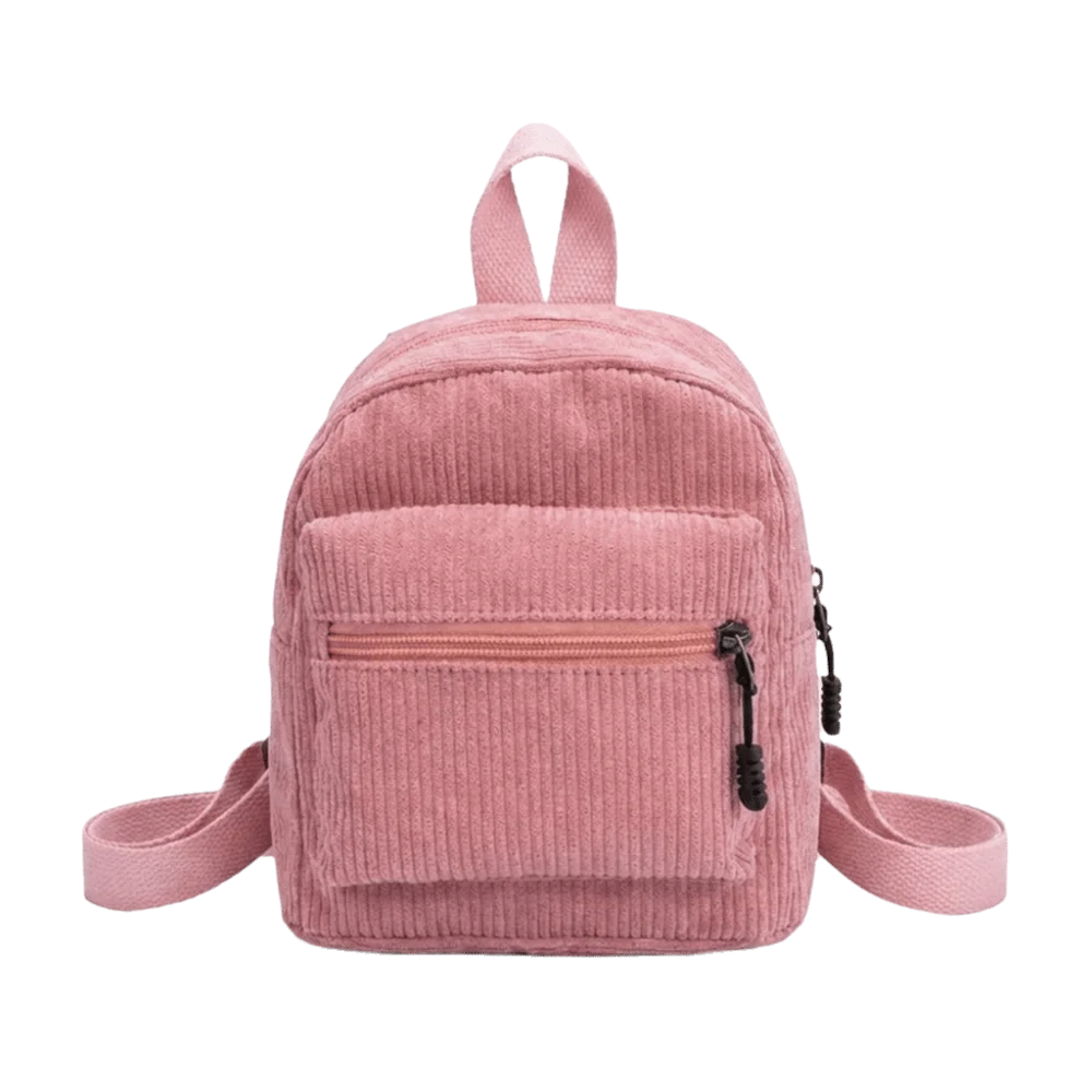 Retro Solid Color Corduroy Mini Backpack Zipper Multi Pocket Double Shoulder Bag Lightweight Portable Daypack Girls