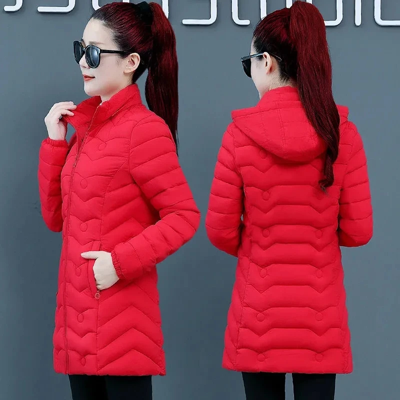 Winter Women Quilted Cotton Coat Middle-Aged Slim Large Size 6xl Cotton Padded Jacket 2025 New Women Long-Sleeved Parkas Outwear