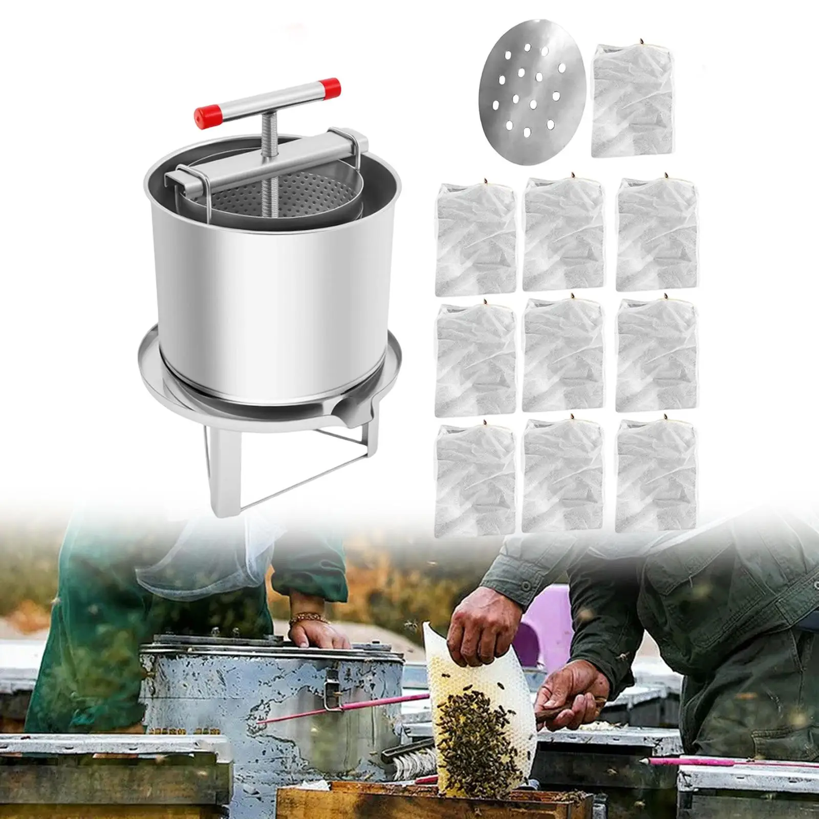 Honey Extractor Beekeeping Extraction Crusher Fruit Juice Making Equipment with T Hand