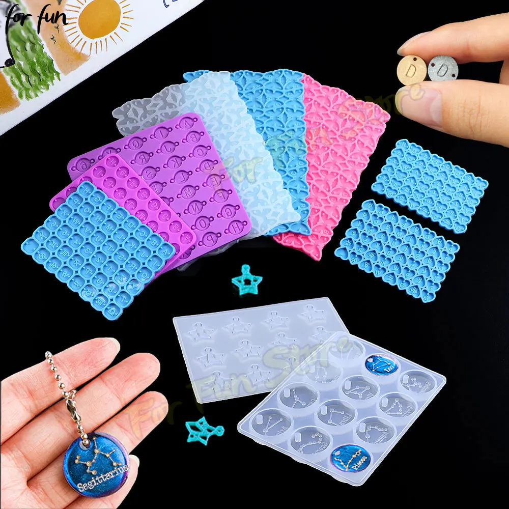 

For Fun 12 Zodiac Constellation Resin Mold With Holes Letter Number Round Discs Silicone Molds for DIY Pendant Jewelry Making