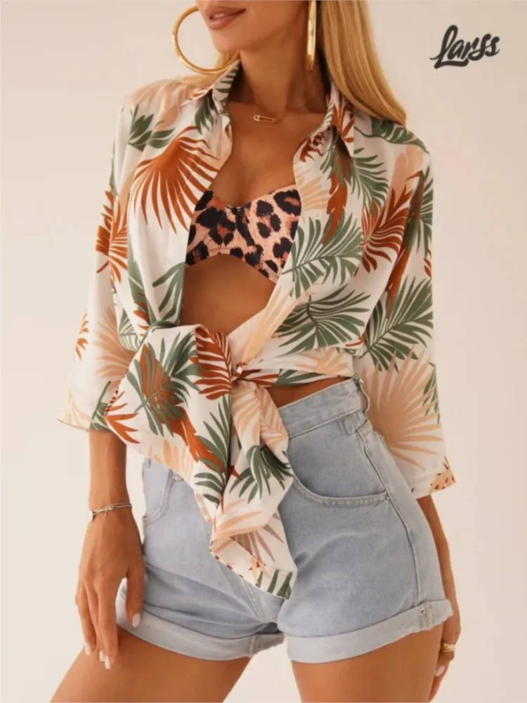 Robe chemise de station décontractée, Style tendance, mode, imprimé, boutons à revers, Cardigan, ample, manches trois quarts, printemps été 2026