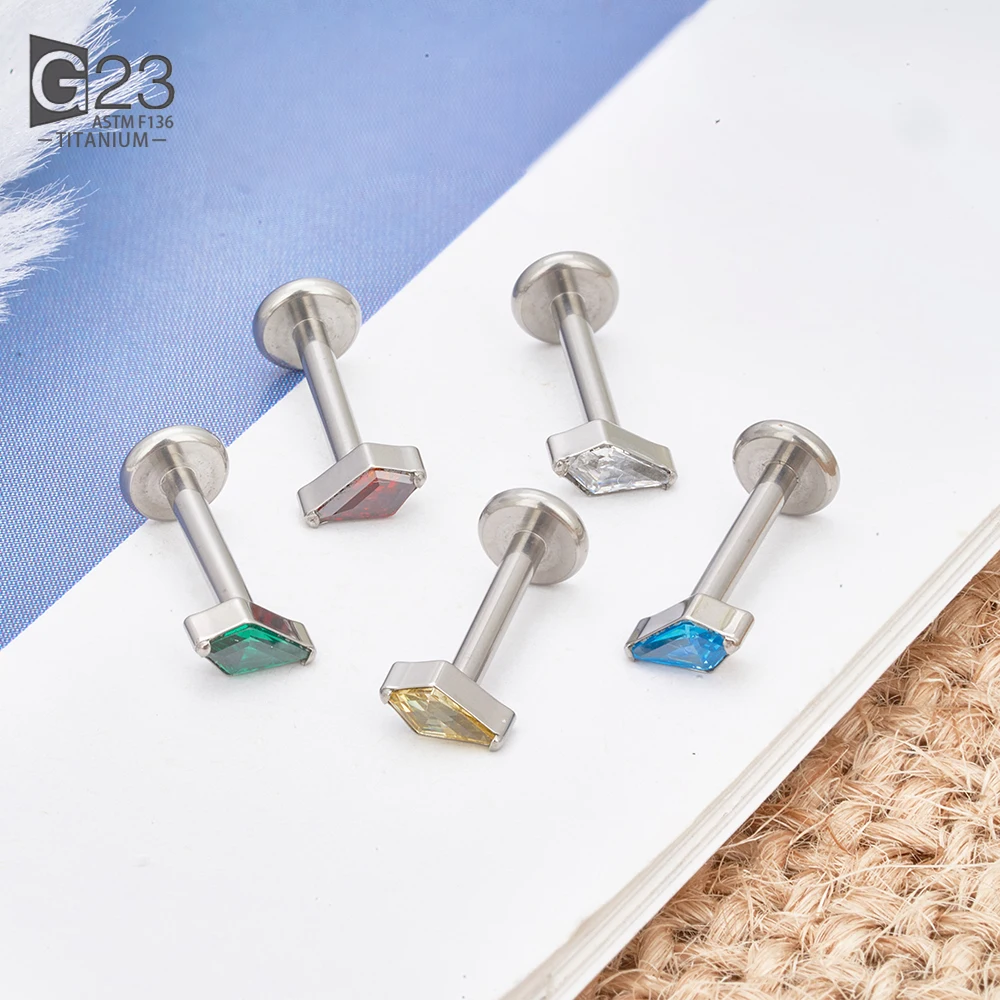 ASTM F136 Titanium Marquise Crystal Labret ear Stud CZ Paved Cartilage Tragus PIERC Earrings Lip Ring Stud Helix Piercing Jewelr