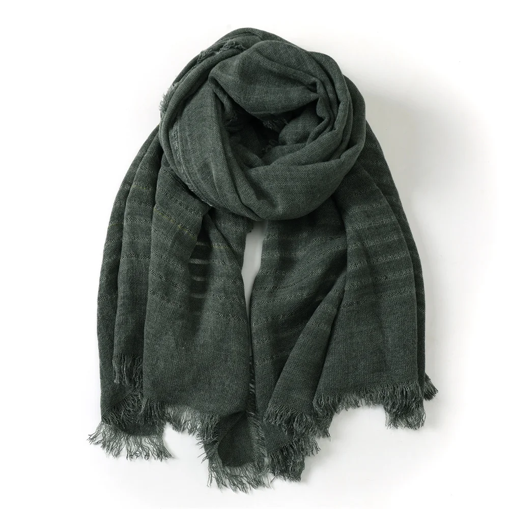 Immagine 4: Sciarpa da uomo in cotone e lino a righe traforate, alla moda, tie-dye, calda, con nappe corte, accessorio maschile, bufanda, muffler