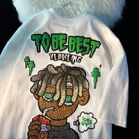 European and American street cartoon printing design short sleeved t shirt men and women loose fashion street half sleeve top