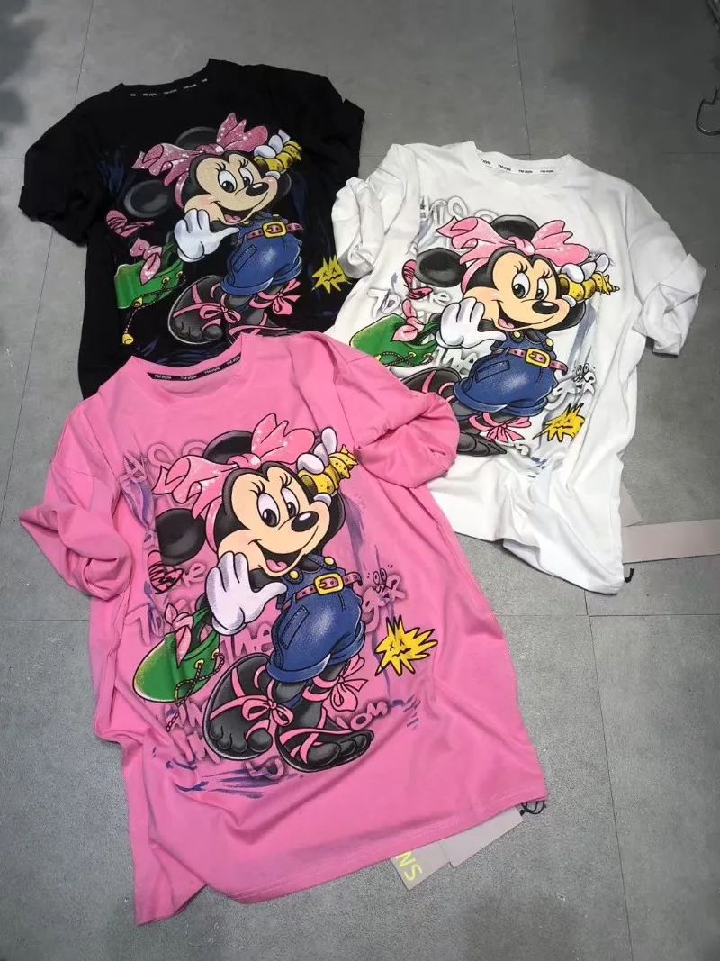 

Original Summer New Minnie Mouse Print Short Sleeve T Shirt Women Kpop Vintage Streetwear Tee Harajuku Vintage Women Clothes