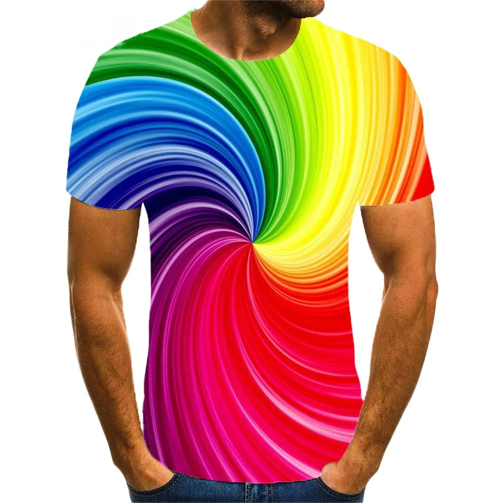 Fashion Men's Black White Swirl Optical Illusion 3D Print T-Shirt Trippy Visual Effect Short Sleeve Tee Trend Street Clothing