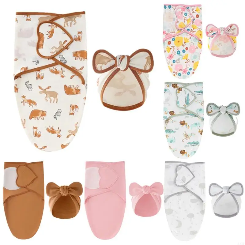 

Soft Cotton Newborn Sleeping Bag Cartoon Baby Anti-shock Swaddle Wrap with Bow Fetal Cap Baby Anti-kick Blanket Wrap 0-3M