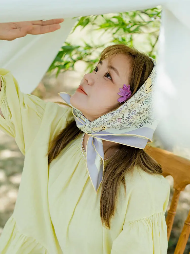 

Original Double-Sided Print Silk Twill Square Scarf Zhou Xiaodou Wild Walk Series Macaron Yellow Purple Spring Summer Fashion...