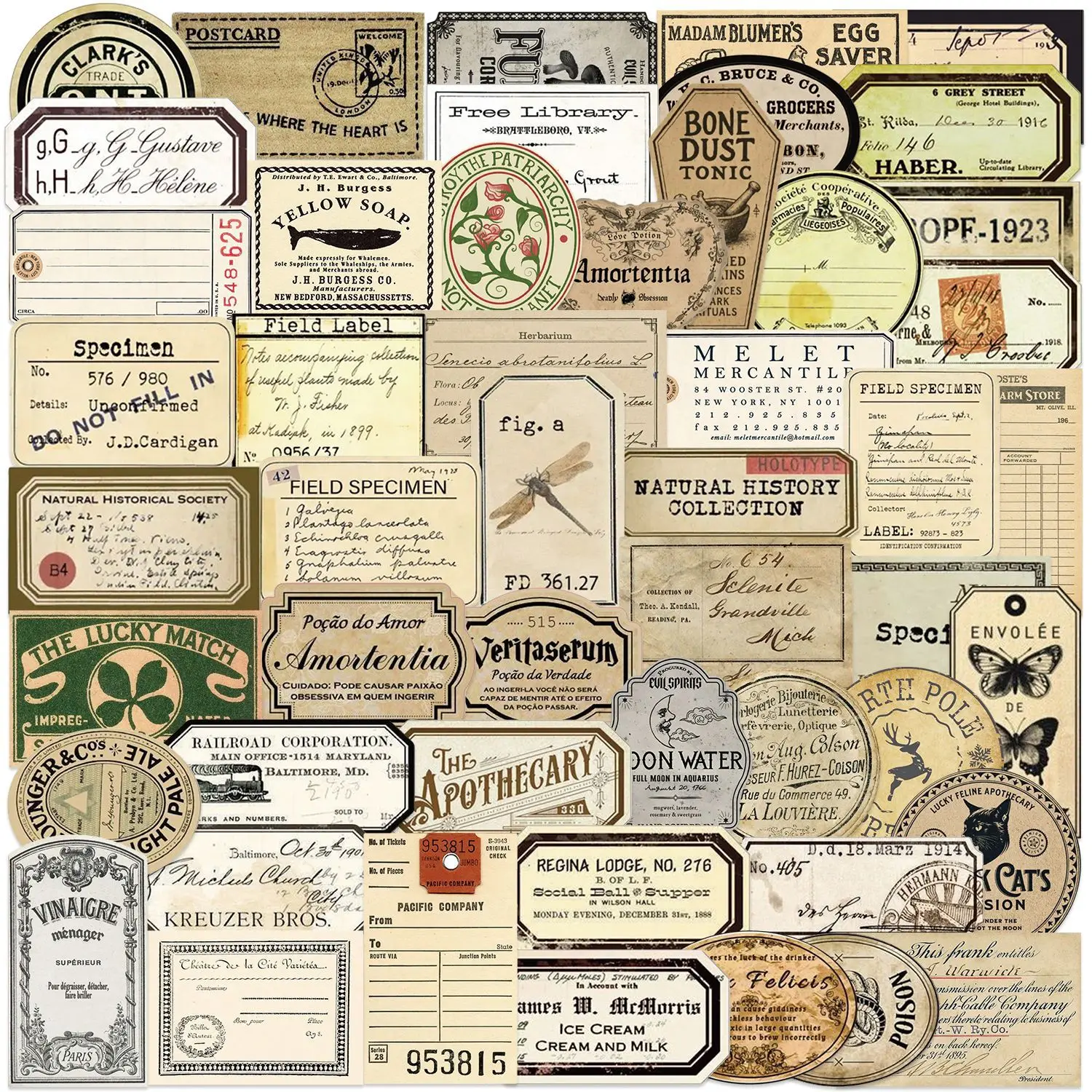 

50-100 PCS Vintage Cartoon Label Graffiti Stickers, Waterproof Vinyl Decals for Guitar, Notebook, Luggage, Scrapbook DIY Decorat