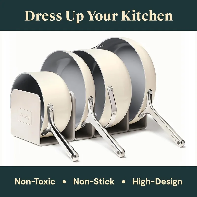 Nonstick Ceramic Cookware Set (12 Piece) Pots, Pans, 3 Lids and Kitchen Storage - Non Toxic, PTFE & PFOA Free - Oven Safe