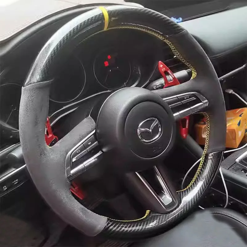 

Hand-stitched non-slip Carbon Fiber suede Car Steering Wheel Cover For Mazda 3 Axela 2019-2022 CX-30 MX-30 2020-2022