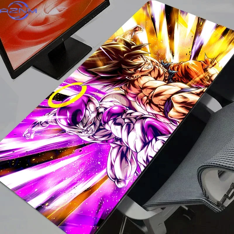 Colorful Anime Battle Art With Purple And Golden Light Burst Mouse Pad, Rubber Non Slip Backing, Smooth Surface Gaming Desk Mat