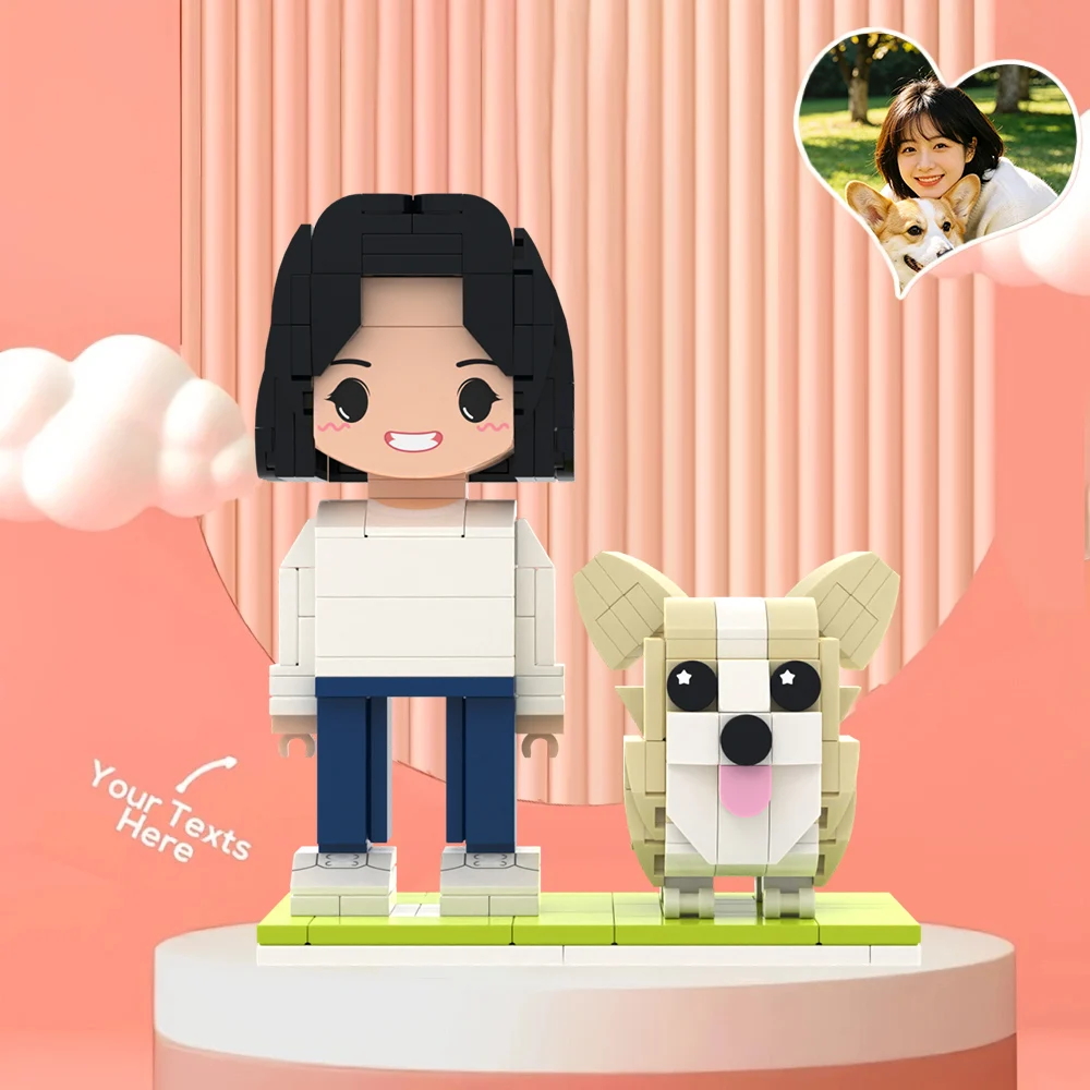 

My Character Custom Brickfigures Building Blocks with Corgi Pet Companion and Heart Photo Frame DIY Keepsake Block Toy
