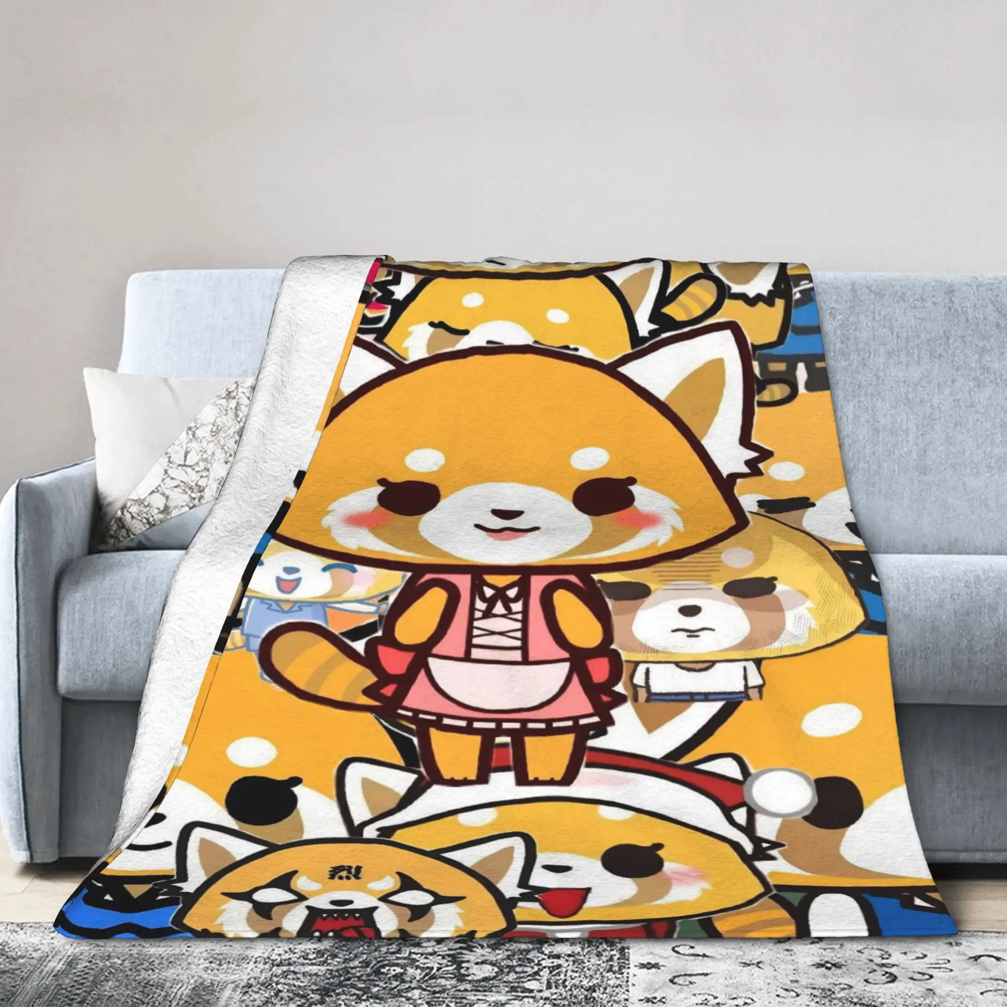 Aggretsuko Fleece Blanket Retsuko Anime Custom Throw Blankets for Home Hotel Sofa  125*100cm Bedspread