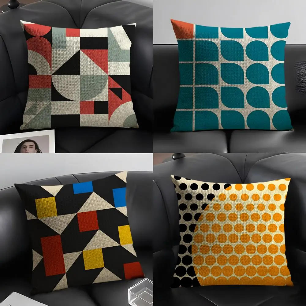 Abstract B-Bauhaus Geometry Pillow Case Natural Linen Organic Fabric Double-Sided Printing Sofa Home Decor Gift Cushion Cover