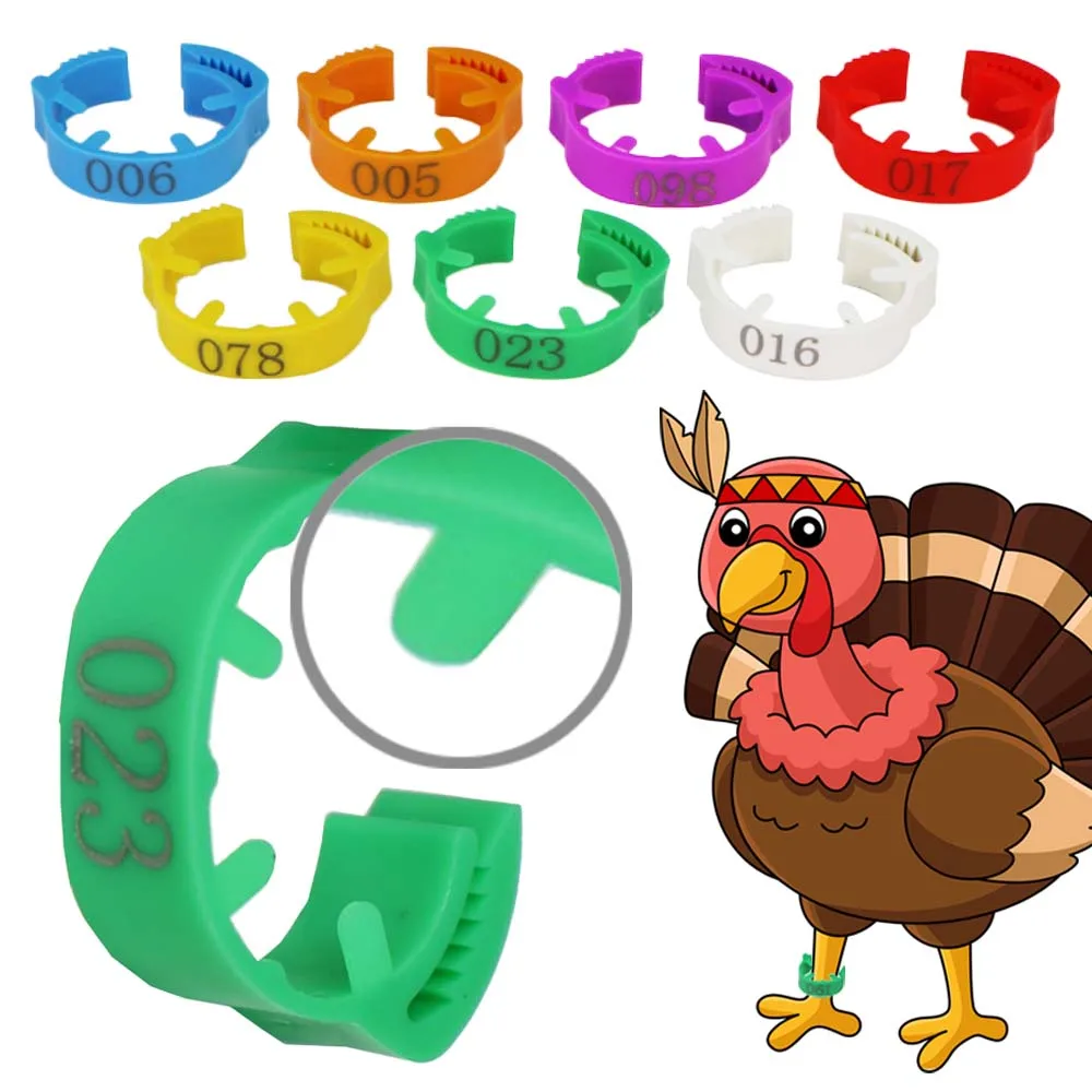 10/50/100PCS Monochrome Adjustable Chichken Bird Leg Rings Numbered Identification Bands Poultry Foot Label Chicks Turkey Animal