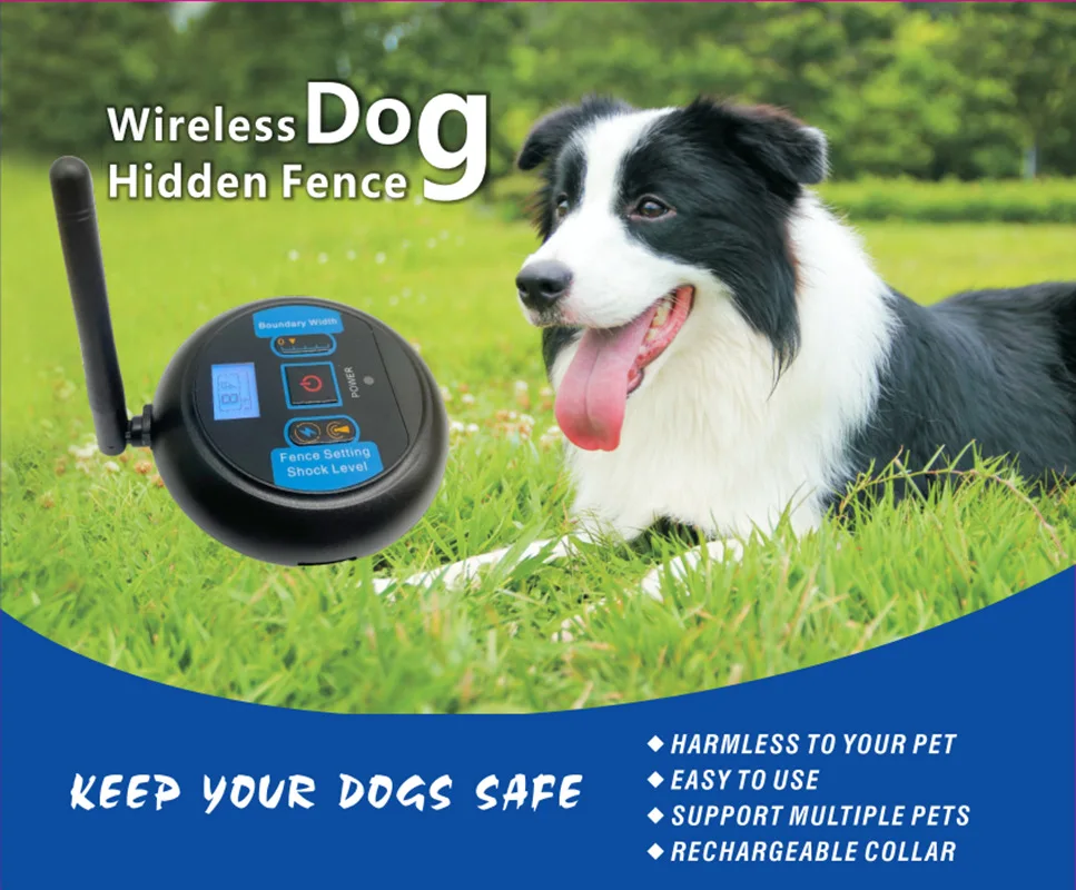 200m Dog Wireless Rechargeable Electric Fence, IP68 Waterproof Beep + Shock Training Mode, Transmitter and Collar Combo