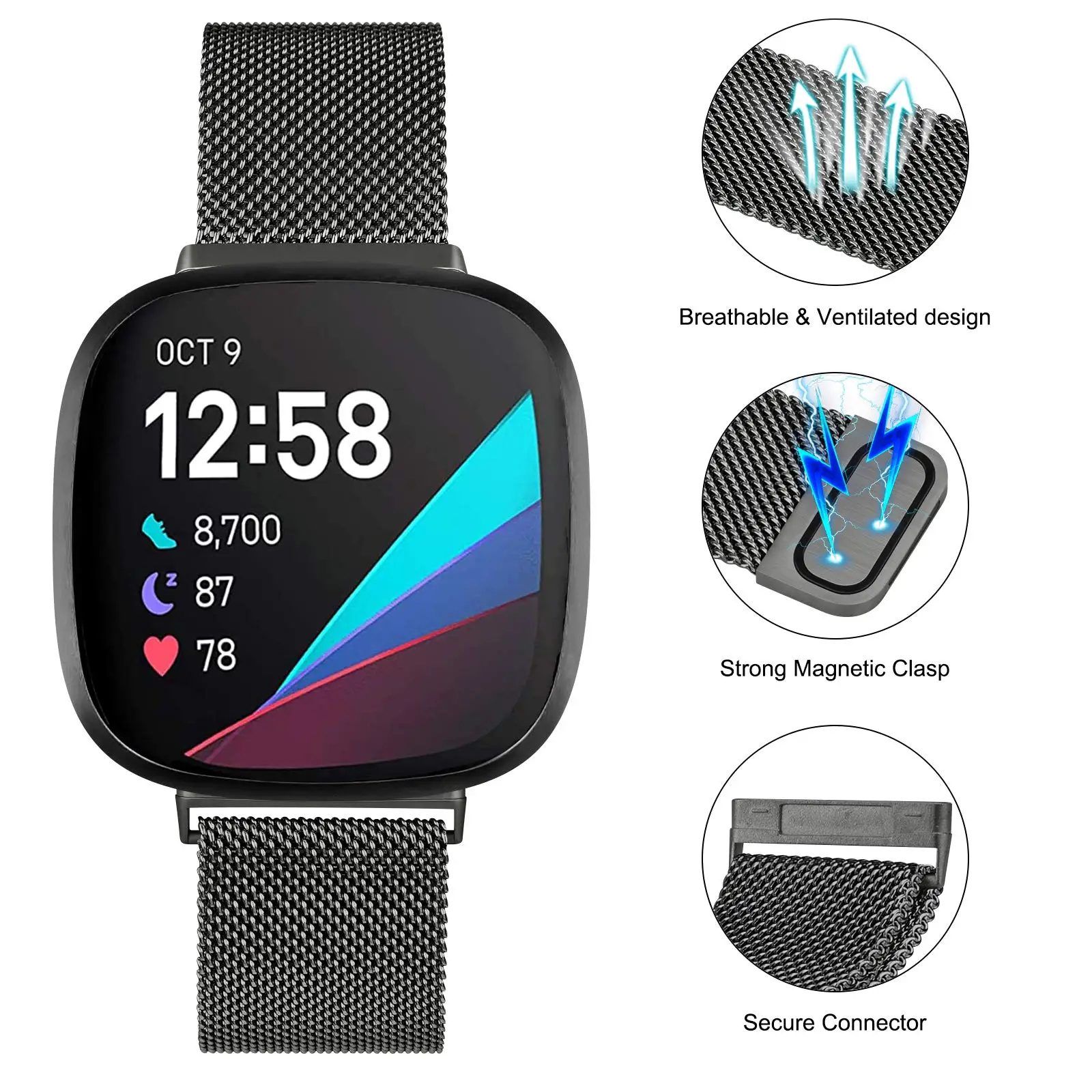 Milanese Loop strap for Fitbit versa 4 3 Band Sense/Lite Magnetic watchband Stainless Steel metal Bracelet Fitbit versa 2 band