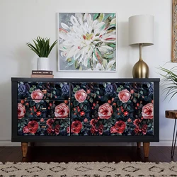 Retro Red Floral Wallpaper Self Adhesive Vinyl Waterproof Kitchen And Bathroom Wall Decor Dark Flower Wallpaper Cabinet Sticker