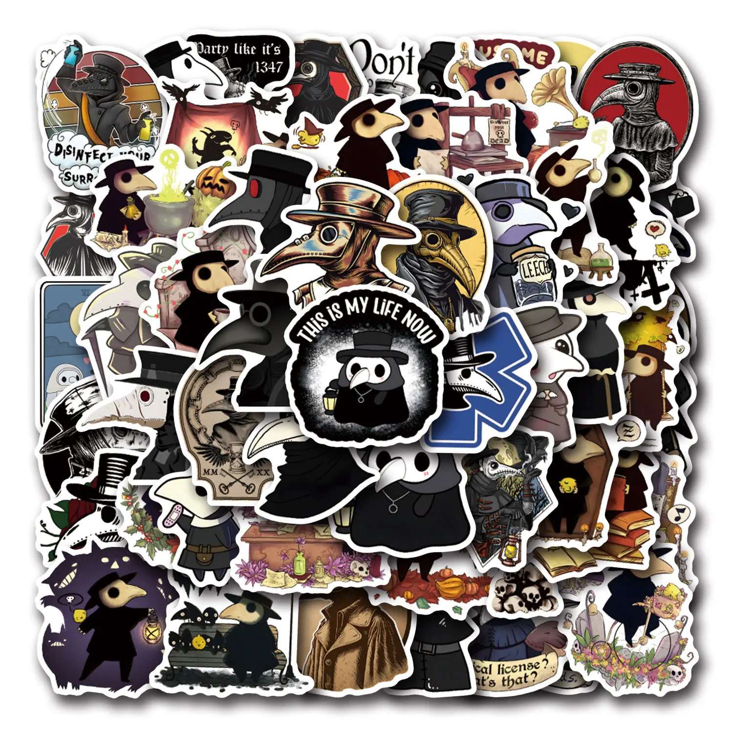 

55PCS Black Beak Plague Doctor Sticker Graffiti Decoration Scrapbook Notebook Skateboard Helmet Laptop Waterproof Sticker Gifts