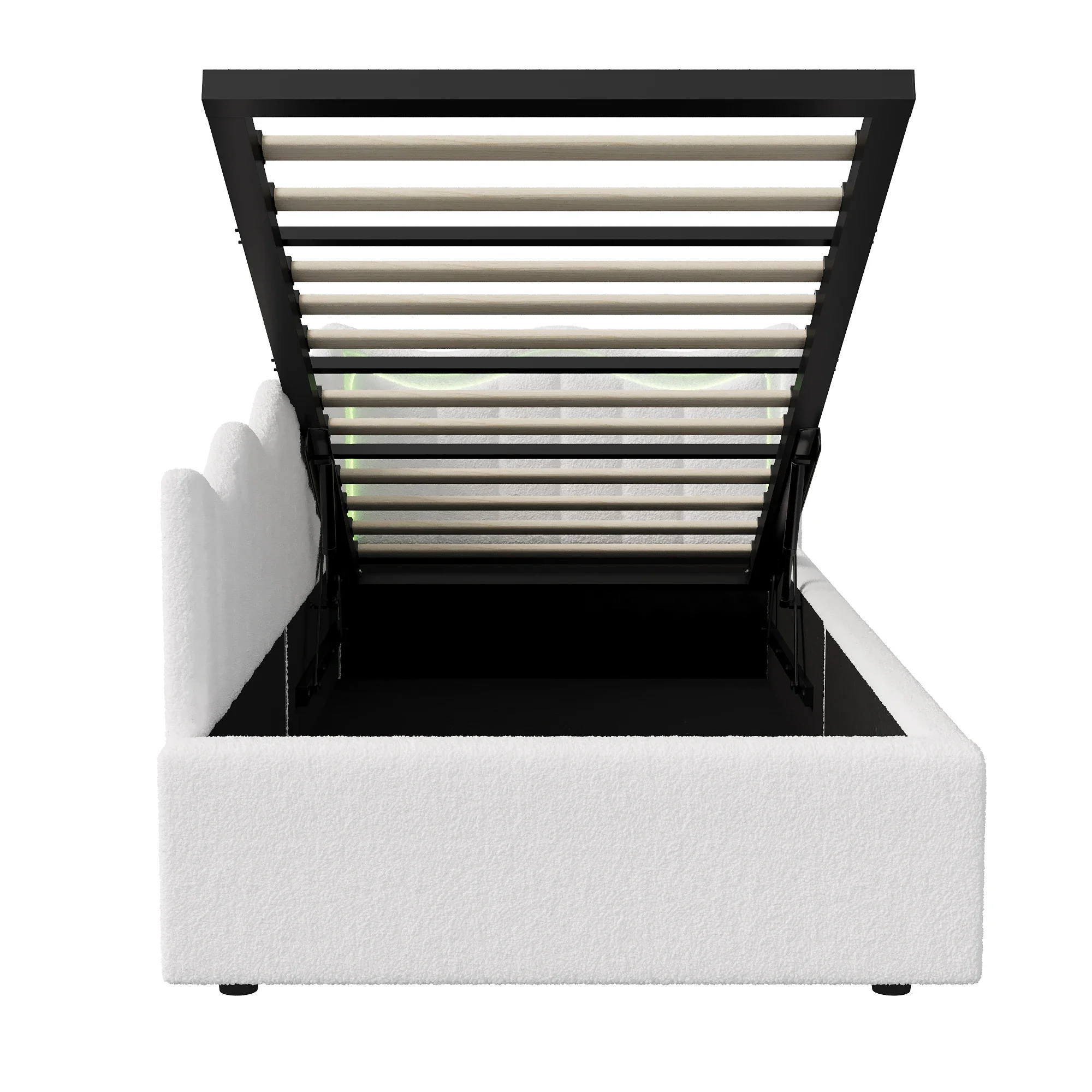 Fangange eenpersoonsbed 90x200cm met opbergruimte, gestoffeerd bed met LED, bedframe met hoofdeinde en lattenbodem, fluweel