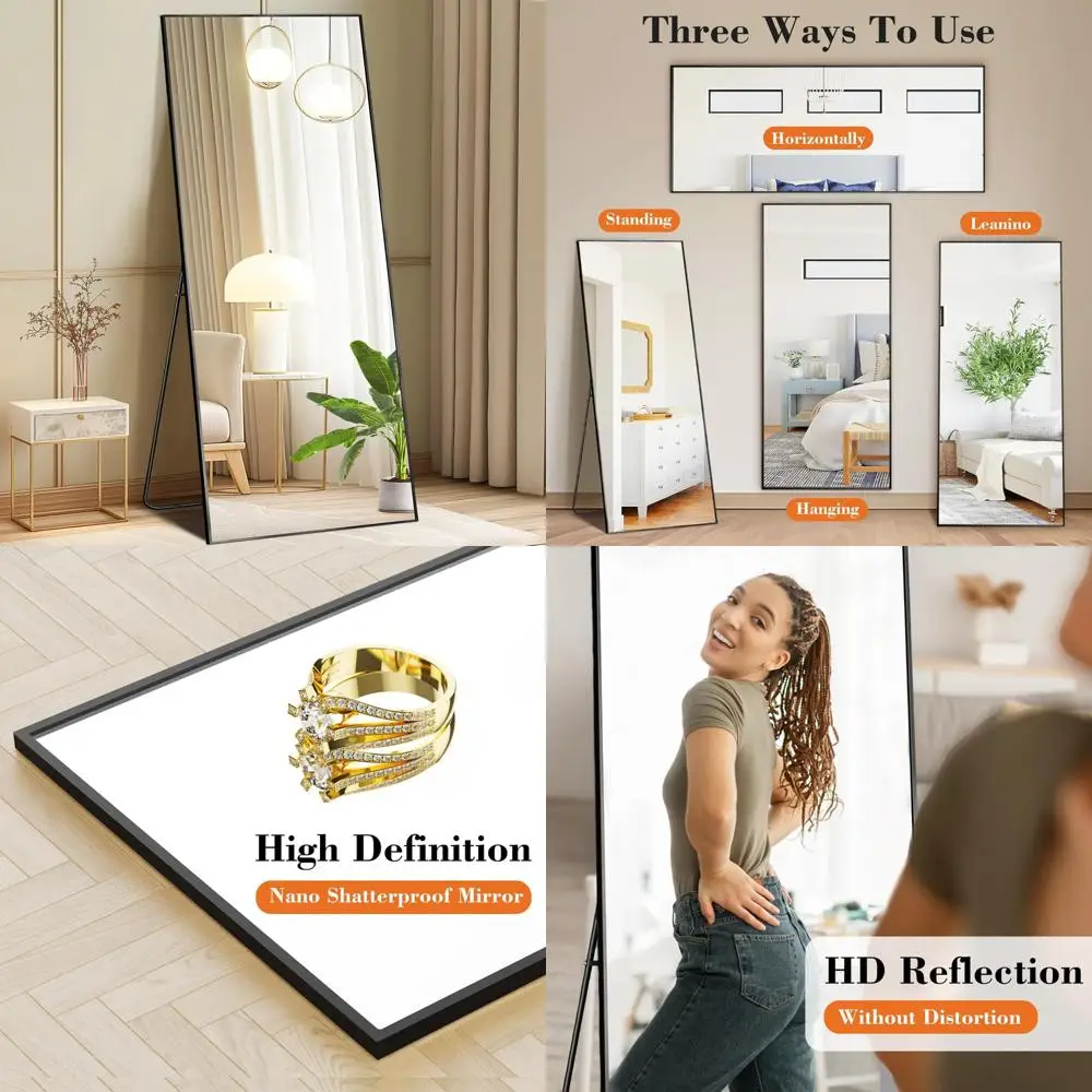 กระจกตั้งพื้นแบบเต็มตัว โครงอะลูมิเนียม ขนาด 64x21 นิ้ว สำหรับห้องนอน ตกแต่งบ้านสไตล์โมเดิร์นเรียบง่าย ตัวเลือกแบบแขวนหรือวางพิง