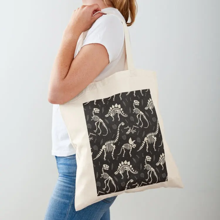 

Dinosaur Fossils in Black Tote Bag custom canvas bag sac pour femme foldable reusable bag tote men