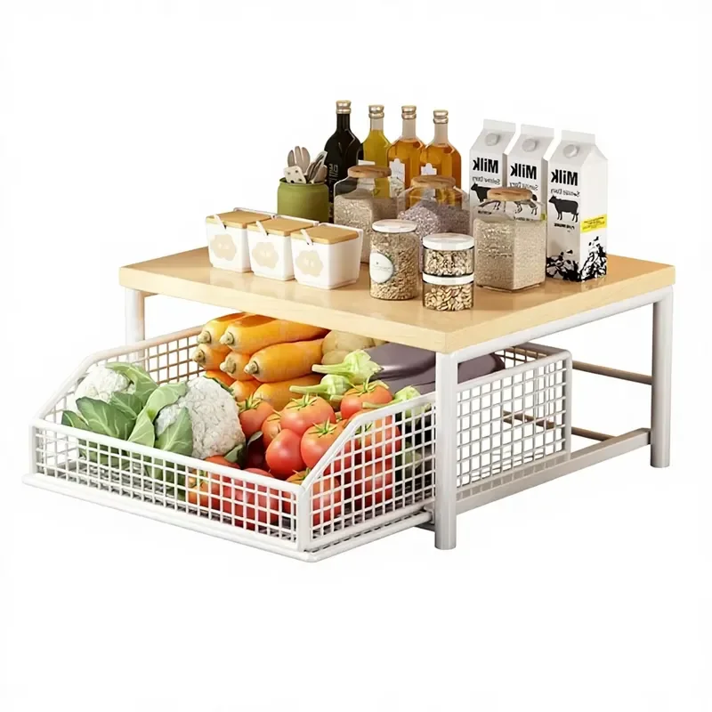 Kitchen Metal Vegetable Storage Rack Vertical Countertop Fruit Organizer Microwave Oven Pot Bowl Seasoning Tool Holder