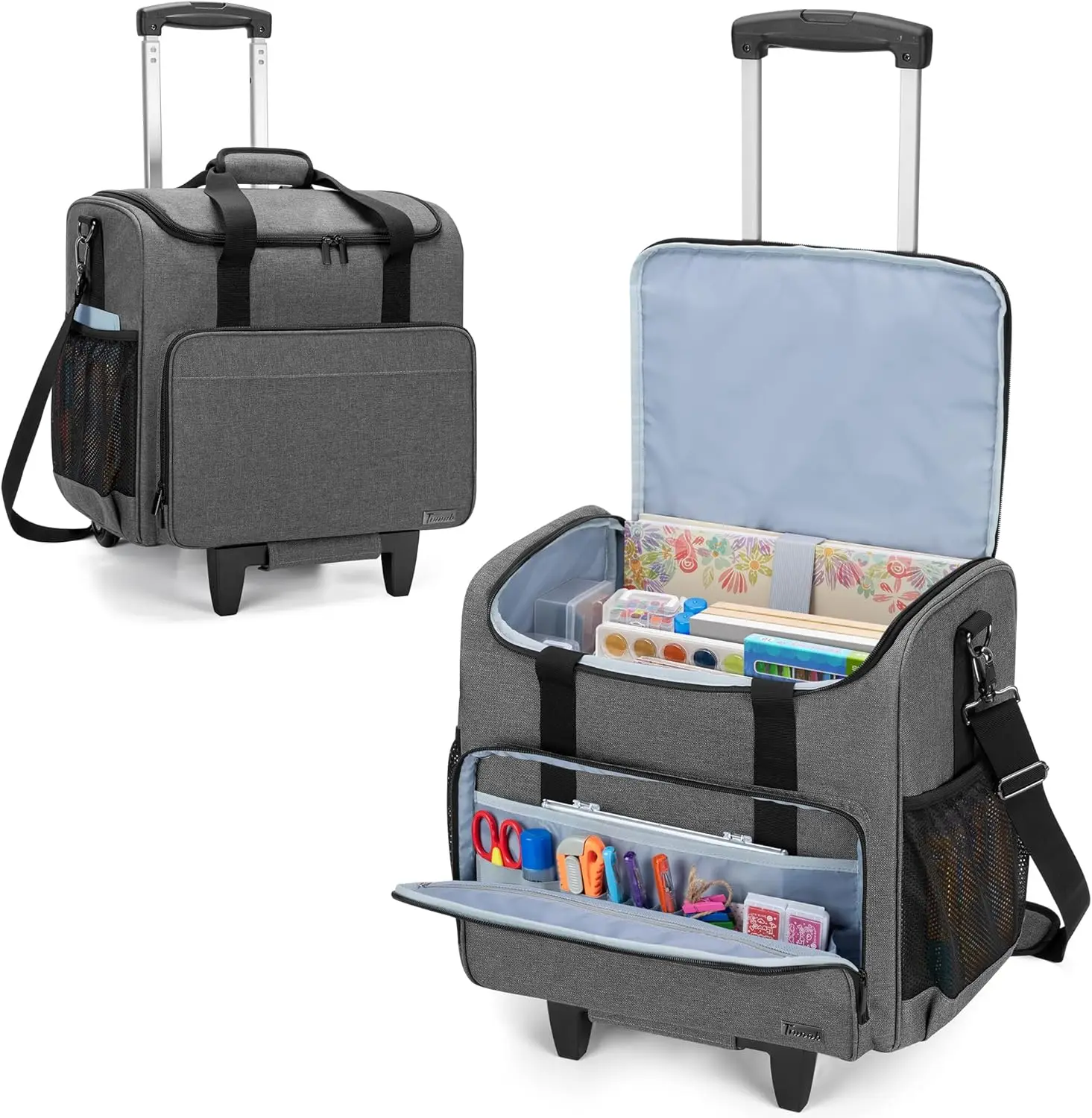 

Rolling Scrapbook Tote Craft Organizer with Wheels for 12x12 Album and Laptop, Women