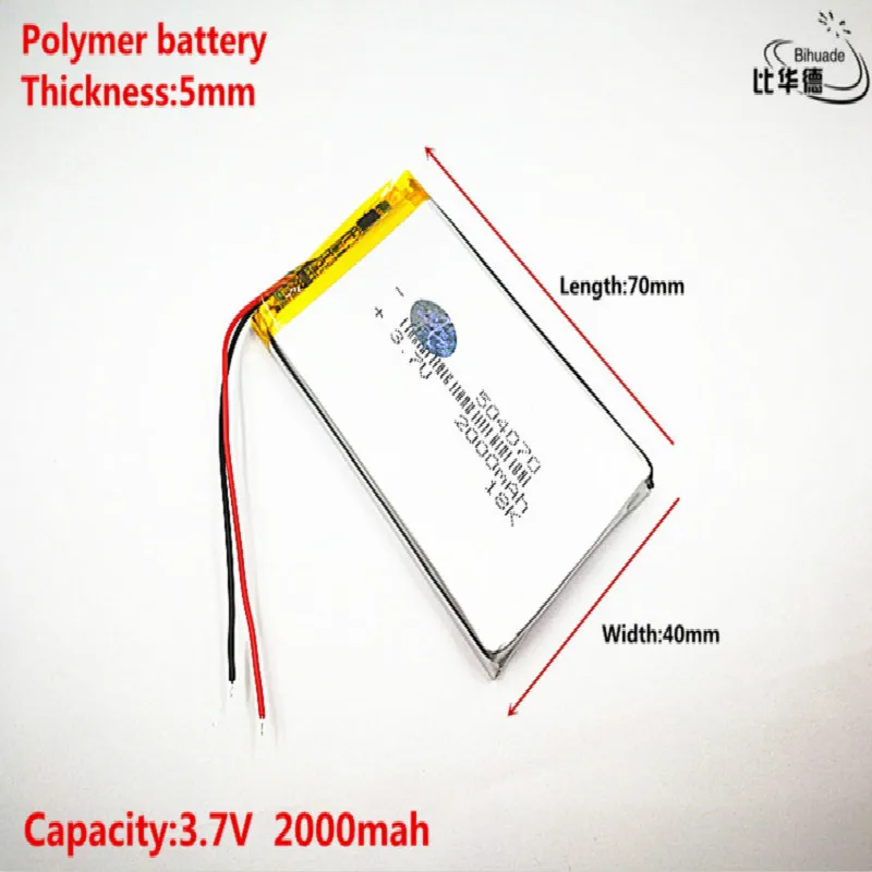 Good Qulity 3.7V,2000mAH,504070 Polymer lithium ion / Li-ion battery for TOY,POWER BANK,GPS,mp3,mp4