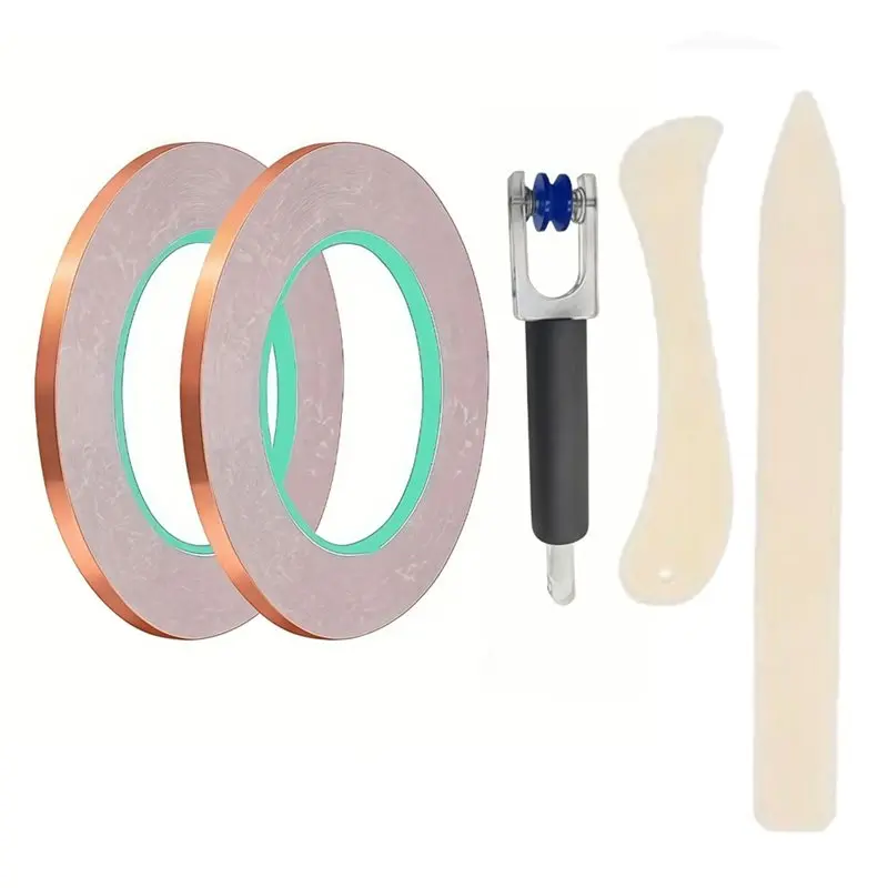 AB34-Copper Foil Tape(2 Rolls) With Backing, For Stained Glass Including A Crimping Tool And 2 Bone Folders