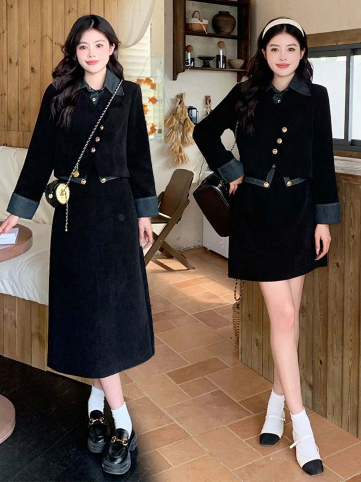 Plus Size Women's High-end Dress Set: Autumn French Audrey Hepburn Style Top and Slimming Skirt Two-piece Outfit High Quality