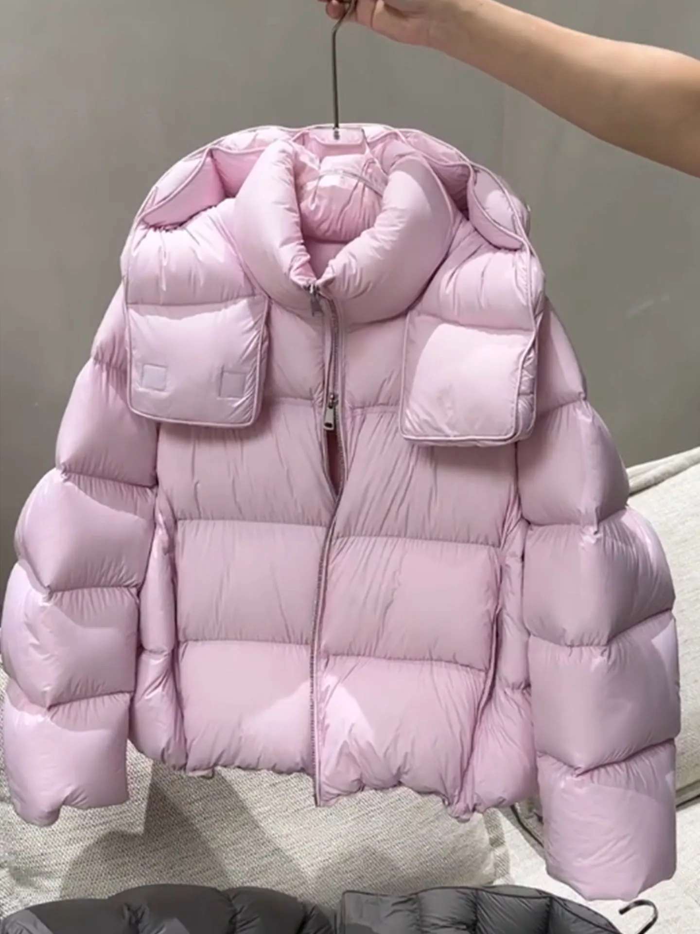 Coreano Sle Or Puffer Jaet Cappotto invernale soffice rosa da donna Thiened Fibra di poliestere Bianco Imbottitura in piumino a vita alta