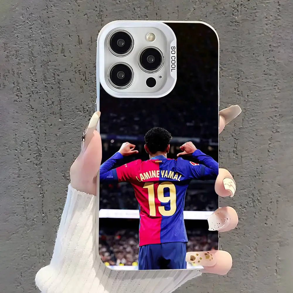 حافظة هاتف لكرة القدم 19 L-Lamines لهاتف iPhone 17,16,15,14,13,12,11,Pro,XS,Max,Plus,Mini,SE غطاء مقاوم للصدمات من الحلوى البيضاء غير اللامعة