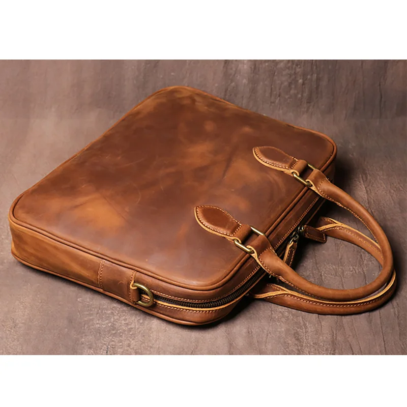 Vintage Men\'s Leather Briefcase Designer High Quality Crossbody Bag Business Brown Handbag Messenger Bag Men\'s Laptop Bag ﻿