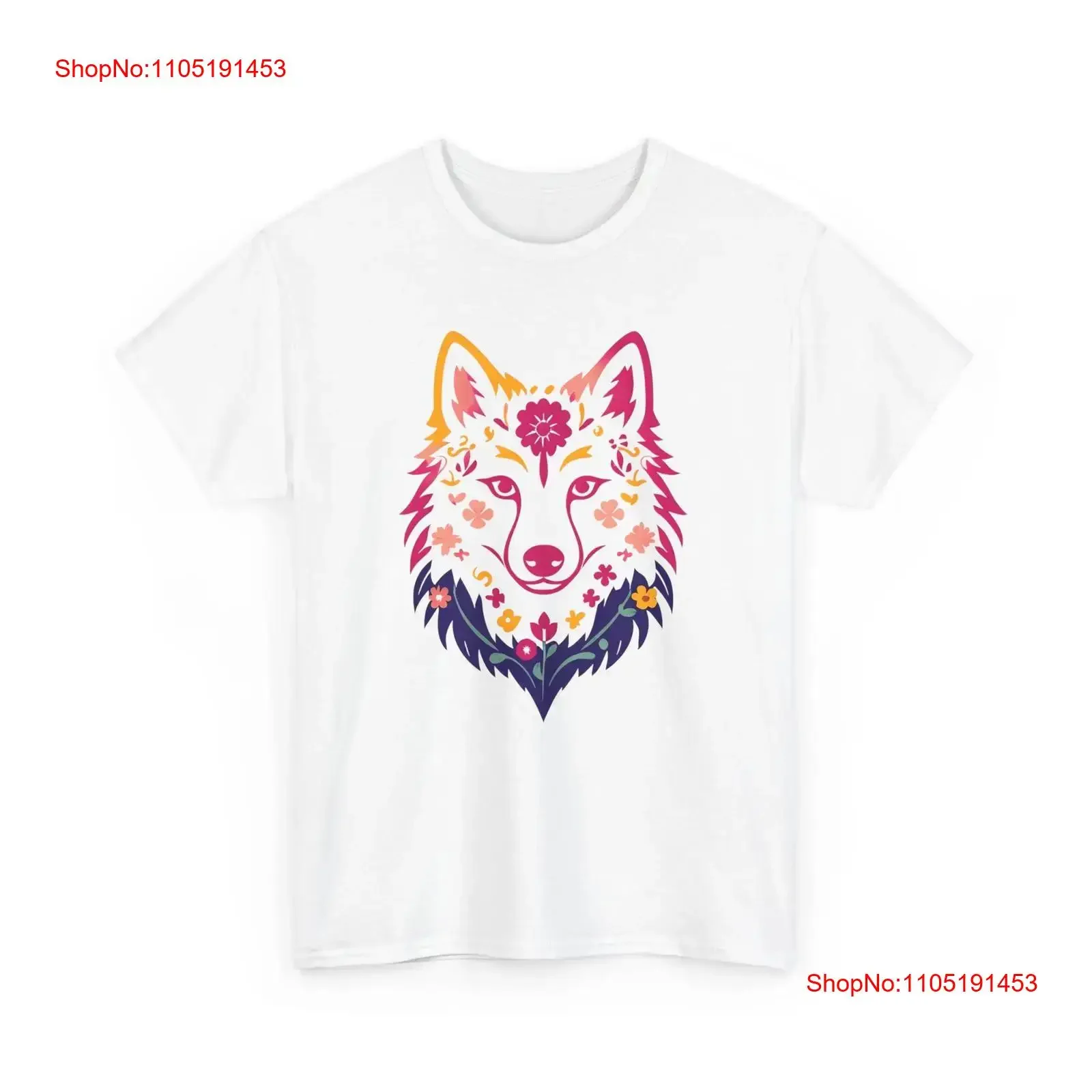 الأزهار بوهو الذئب تي شيرت الحيوان عاشق المائية الفن حجم S 5X خمر غسلها أعلى لارتداء اليومي عارضة أزياء أوم