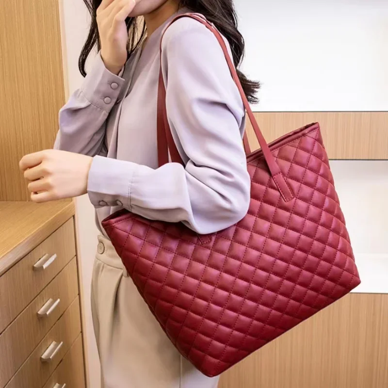 Lingge-Bolso de mano con bordado para mujer, bolsa de hombro informal de gran capacidad, de Color sólido, para compras, de lujo, a la moda, novedad