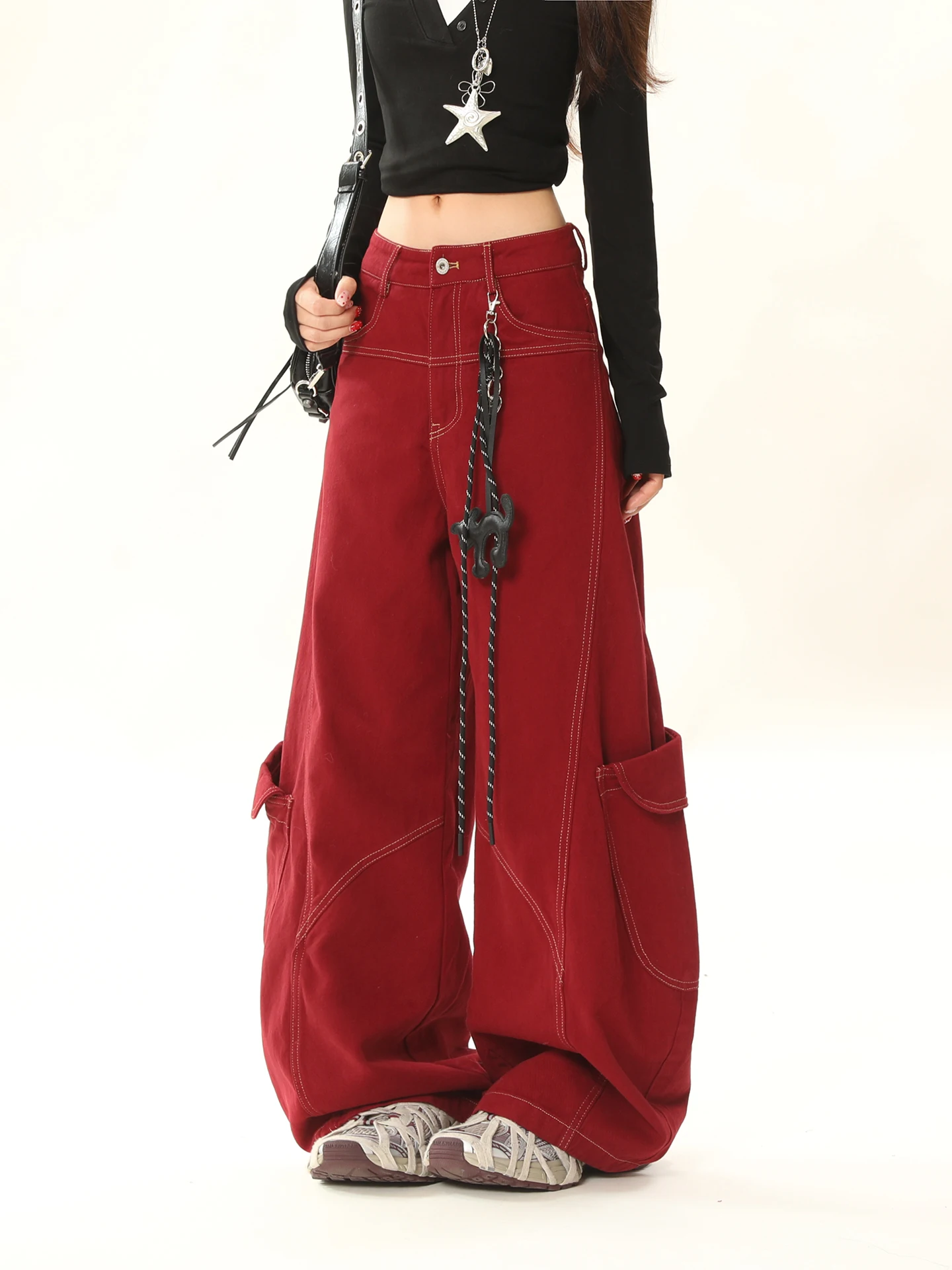 

American Sle High Waist Wide Leg Work Pants Men Women Matching Casual Trousers Couple Sle Decosition Cotton Pants