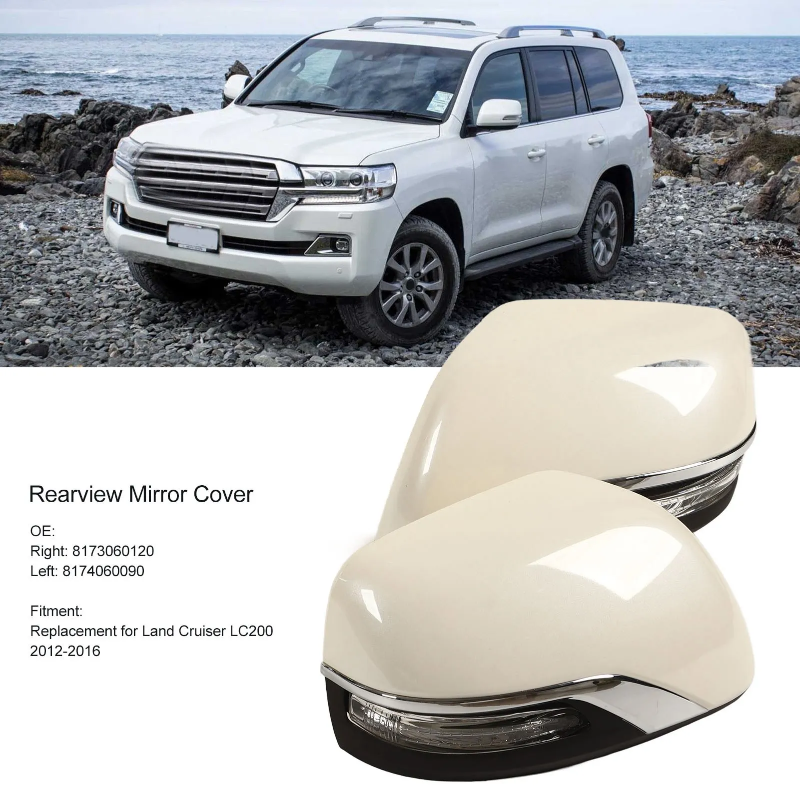 

Mirror Cover Signal Integrated Mirror Cap White ABS Mirror Shell For Toyota Lc200 2012-2016 Right 8173060120 Left 8174060090