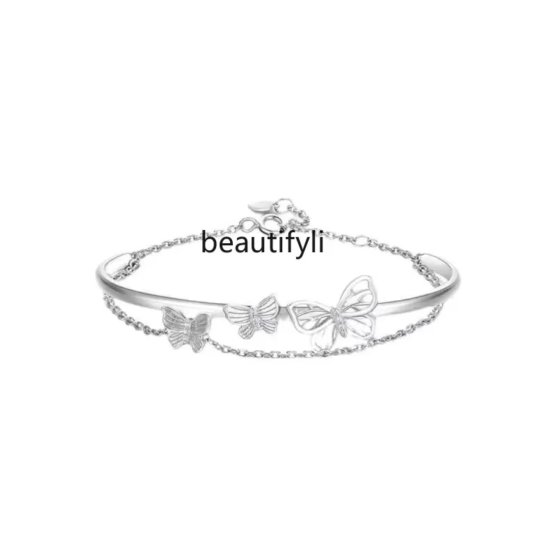 

Butterfly Bracelet Women's Sterling Silver Light Luxury Minority Double-Layer Girlfriends Bracelet New Birthday Gift