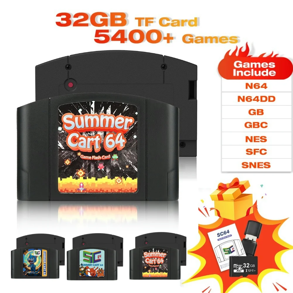 Retro SummerCart64 Game Card 700+ in 1 Game Cartridge for Nintendo 64 N64 Video Game Console Region Free With 8GB card