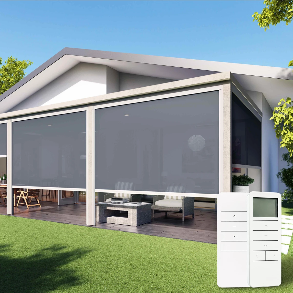 الذكية تعتيم في الهواء الطلق يندبروف مقاوم للماء الستائر الدوارة مخصص المضادة للأشعة فوق البنفسجية المنزل في الهواء الطلق يندبروف ظلة نافذة الظل #6