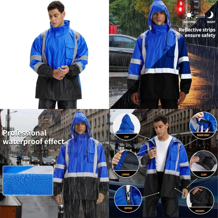 

SRsafety High Visibility Rain Gear, Class 3 High Visibility Work Rain Gear for Men, Construction Rain Suits