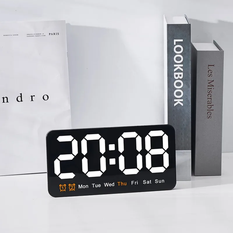 Sprachsteuerung, große digitale Wanduhr, Temperatur, Datum, Woche, DST, Schlummer-Tischuhr, 12/24 Stunden, Dual-Alarm, Wand-LED-Uhr – Detail 15
