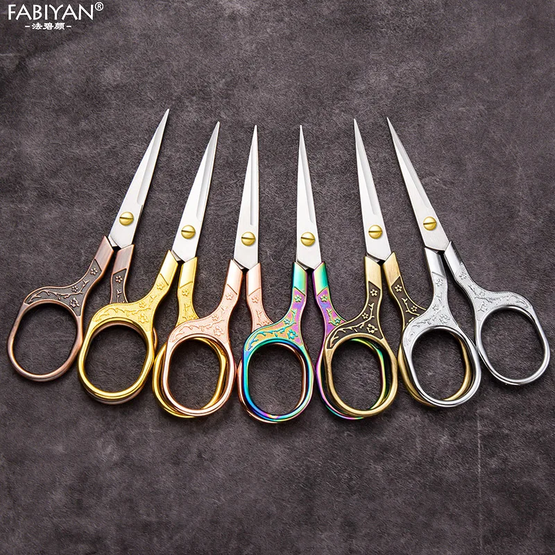 Vintage Stainless Steel Scissors Plum Blossom Pattern Fabric Thread Sewing Scissor Embroidery Sewing Shears Embroidery Scissors