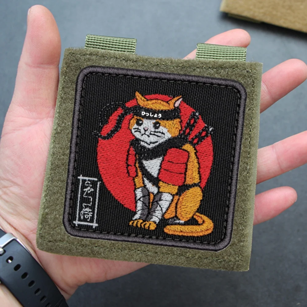 Cat Samurai Patch Tactical Fun Warrior Morale Badge Patch Backpack Stickers Embroidered Hook and Loop Military Patches Armband