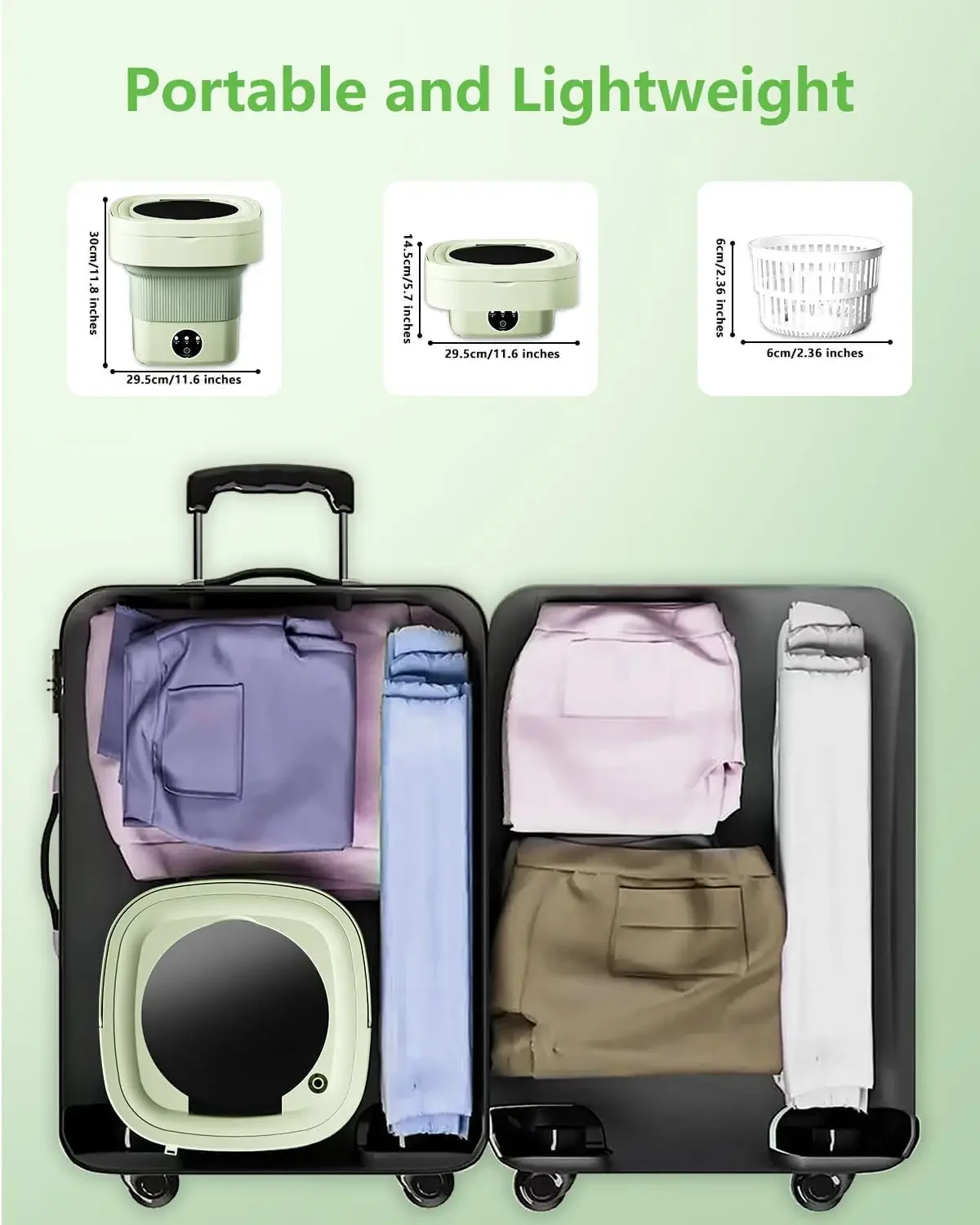 Portable Washing Machine, 9L Mini Laundry Washer with 3 Modes Cleaning  Underwear, Baby Clothes, Sock, Small Delicates. Folda