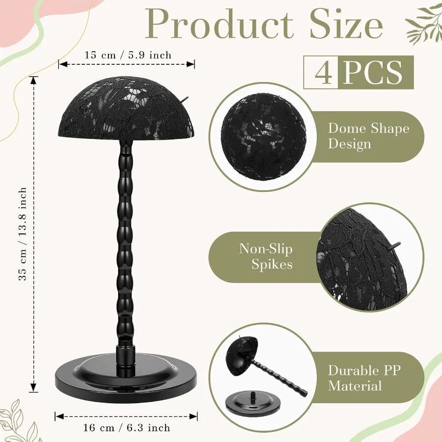 Geelin 4 قطع حامل شعر مستعار بلاستيكي مع رؤوس غير قابلة للانزلاق لتصفيف وتجفيف شعر مستعار وقبعات متعددة حامل عرض بطول 13.8 بوصة f